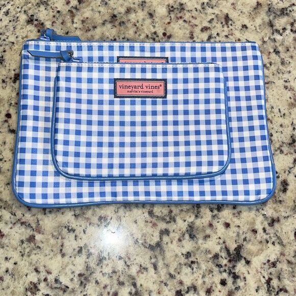 Vineyard Vines Set of 2 Womens‎ Gingham Square Pouch Handbags Blue White - Picture 2 of 7